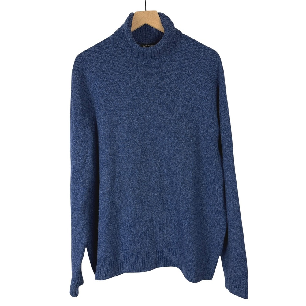 Banana Republic Turtleneck Men XL Blue 100% Merino Wool Italian Yarn Sweater